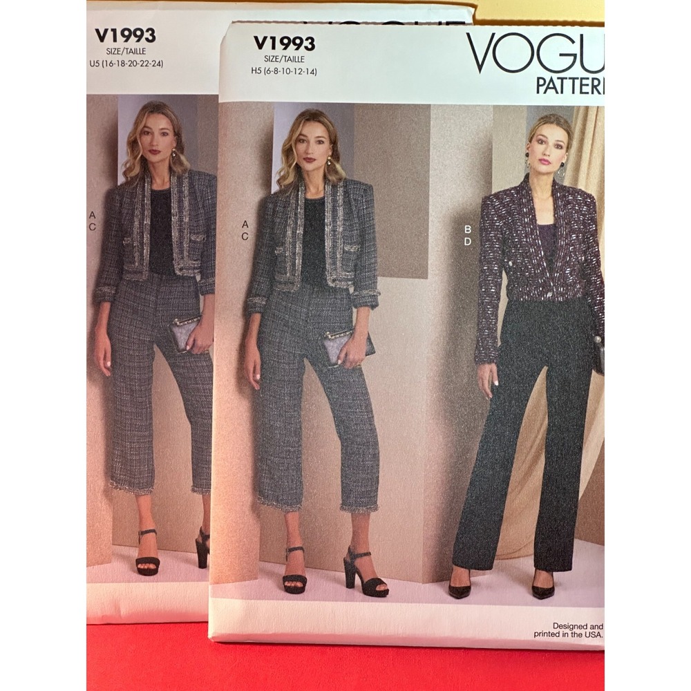 Vogue ~ Misses' JACKET & PANTS, V1993, Size U5 (16 - 18 - 20 - 22 - 24)